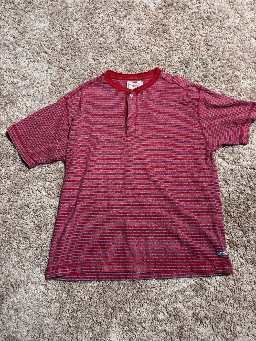 Levi's Red Striped Short-Sleeve Henley Tee